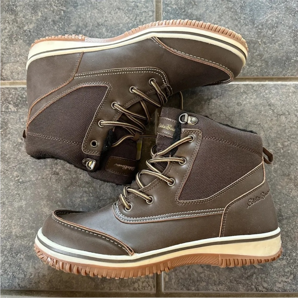 Eddie Bauer Waverly Mens Ankle Boots Sz 9 Brown Waterproof Lined New
